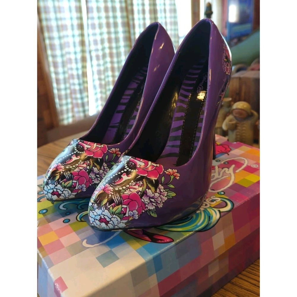 Ed Hardy Sunset Purple Y2K Size 10 Platform High Heels Shoes & Box